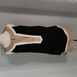 Michael Kors Colorblock Black and Cream  V-neck Dress Size 10 100% Cotton